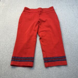 Croft Barrow Pants Women's 12 Red Capri Embroidered Hem Pull On Comfort Stretch